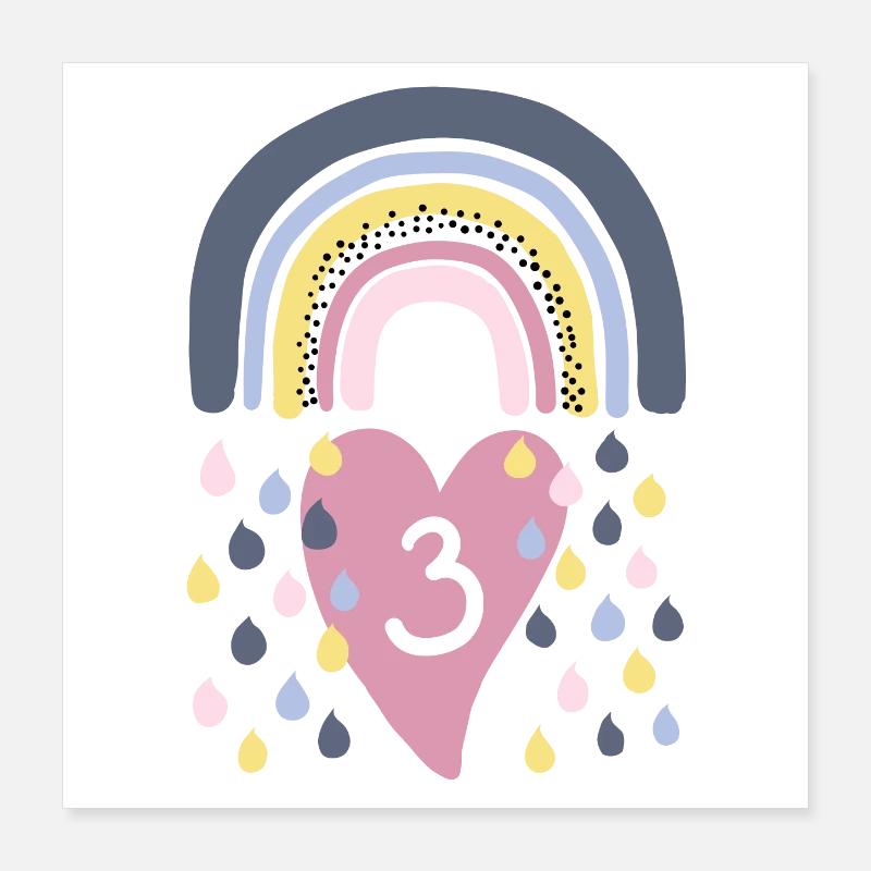 Rainbow 3rd Birthday Children Poster 16" x 16" (40x40 cm)