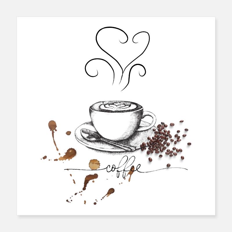 Tasse à café et conception de grains Poster 40 x 40 cm