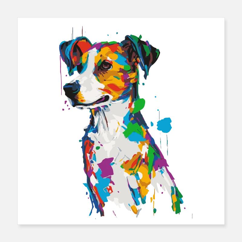 Chien coloré avec des éclaboussures de peinture Poster 40 x 40 cm