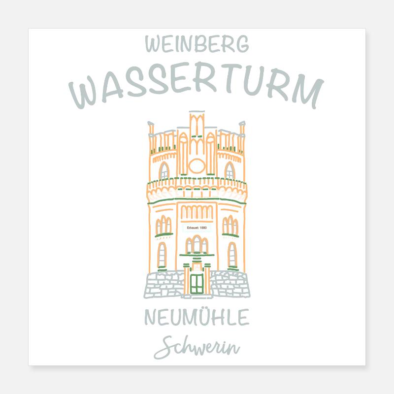 Schwerin, Wasserturm Neumühle auf dem Weinberg Poster 40x40 cm