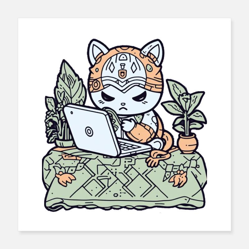 Tech Cat in Garden Armor Poster 16" x 16" (40x40 cm)