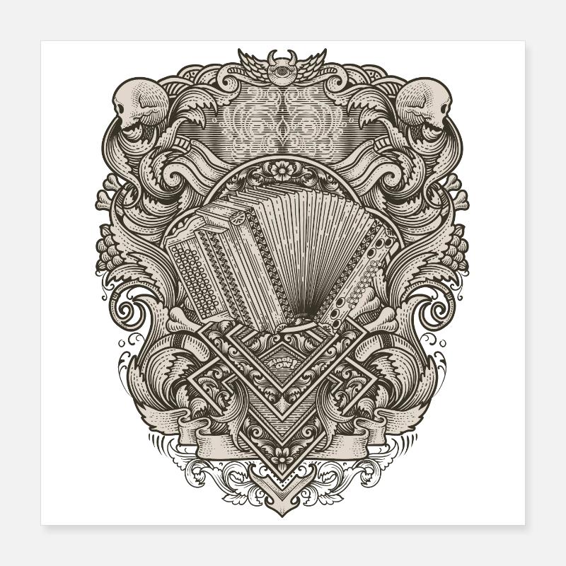 Harmonica Styrian Vintage Illu | ZiachON ! Poster 40 x 40 cm