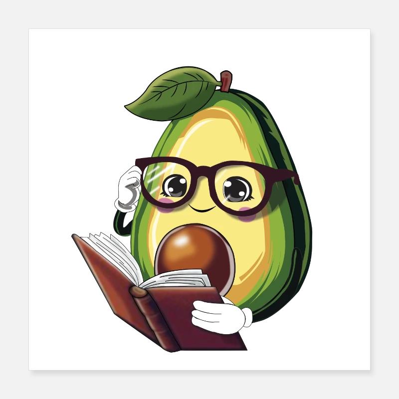 Avocado liest ein Buch – Bücherwurm Poster 40x40 cm