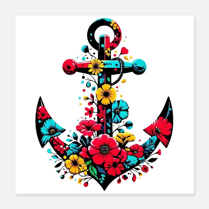 Une ancre avec des fleurs Poster 40 x 40 cm