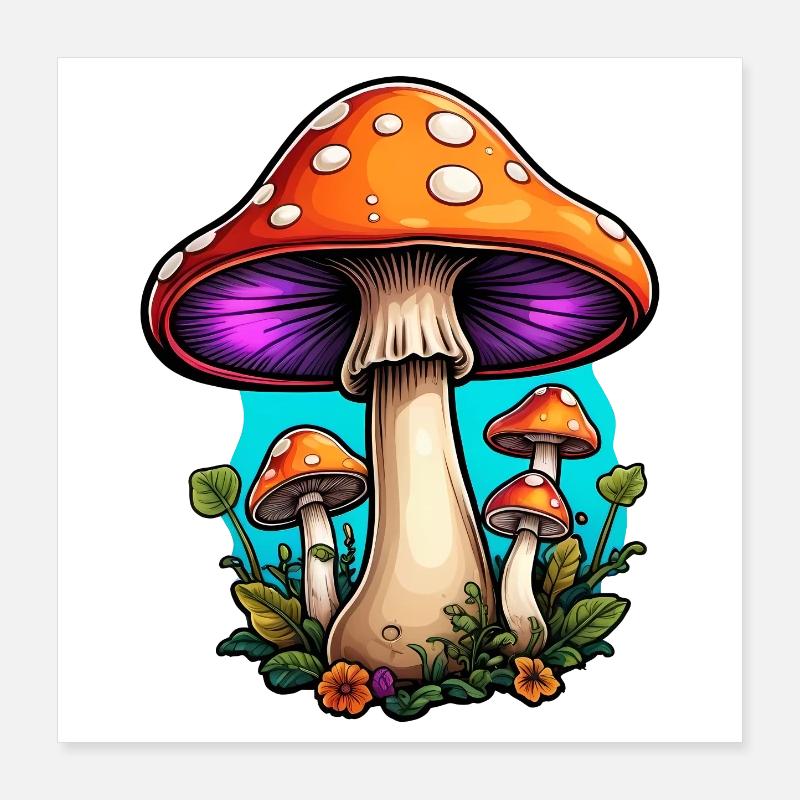 Néon des champignons de la forêt lumineux Poster 40 x 40 cm