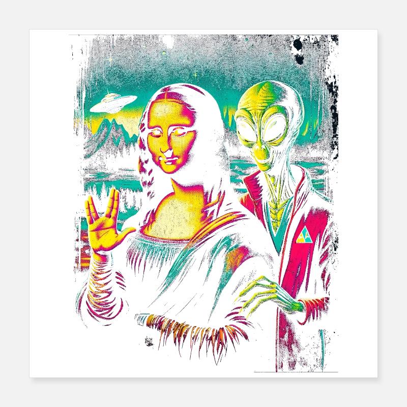 Alien and Mona Lisa – Cosmic Renaissance Design Poster 16" x 16" (40x40 cm)