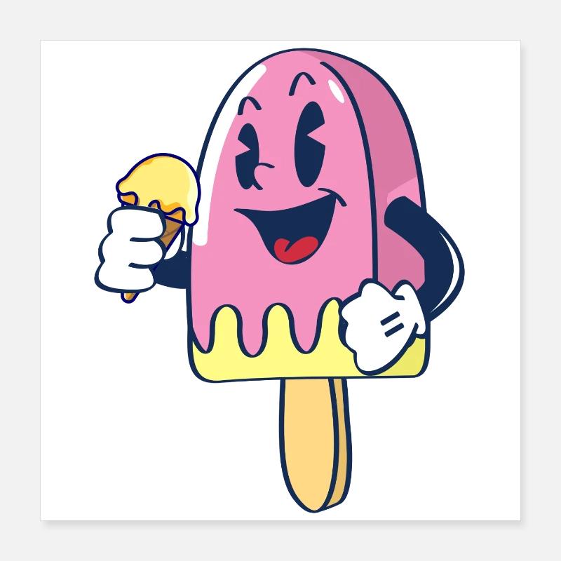 Fröhlicher Kindereis Charakter Eiscreme Eis Poster 40x40 cm