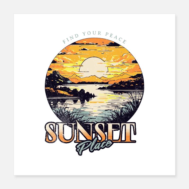 Illustration de coucher de soleil sur le lac Poster 40 x 40 cm