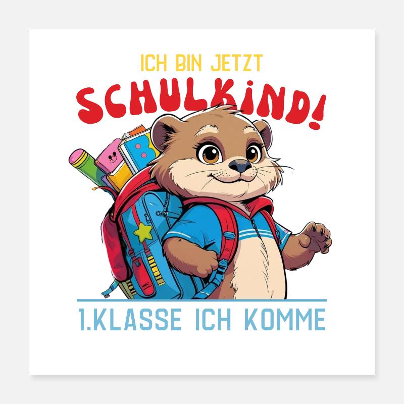 Back to school otter with school backpack Poster 16" x 16" (40x40 cm)