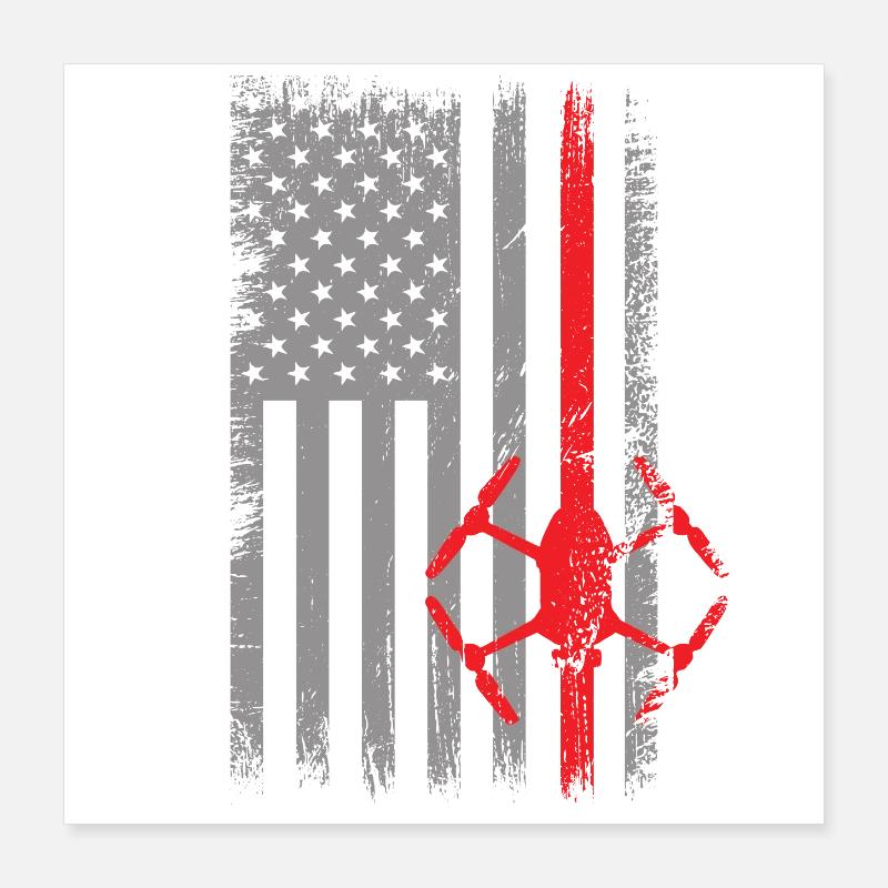 USA Flag Drone America Pilot Poster 16" x 16" (40x40 cm)