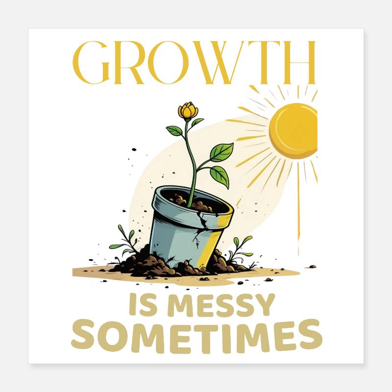 Métaphore de la croissance avec une fleur en pot Poster 40 x 40 cm