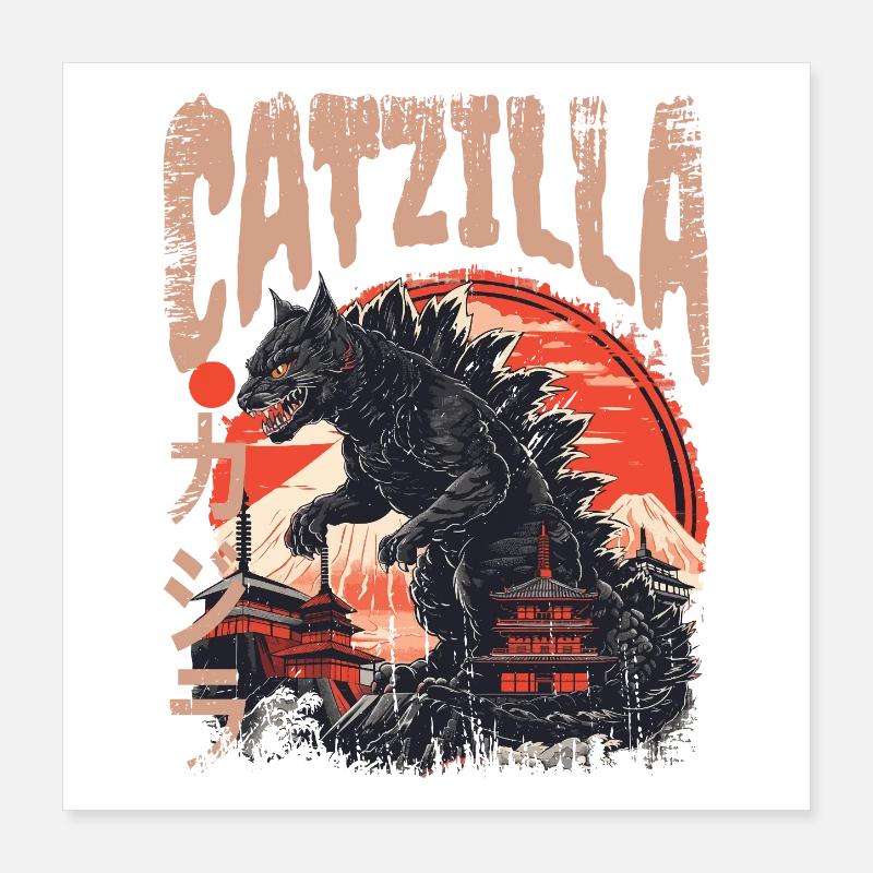 Chat Kaiju Japonais Poster 40 x 40 cm