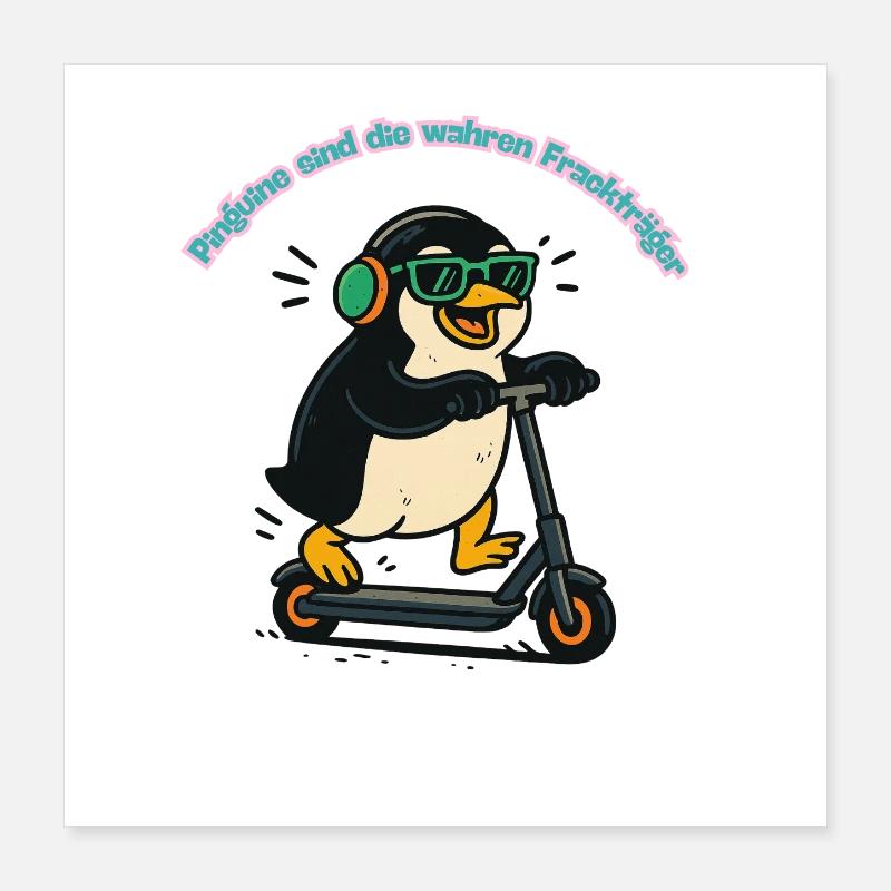 Tailcoat penguin on scooter Poster 16" x 16" (40x40 cm)