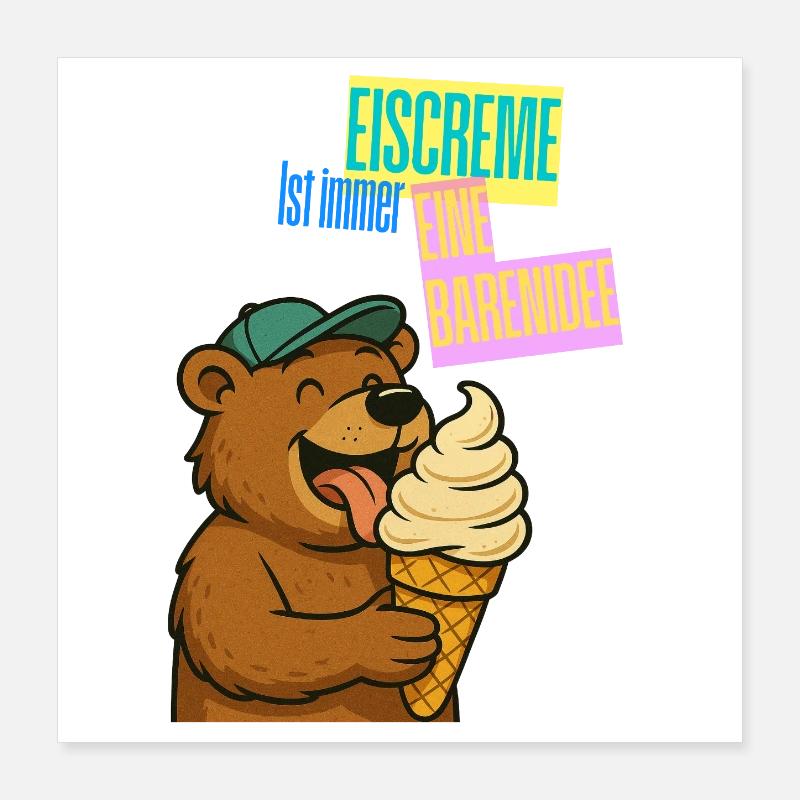 Bär Eiscreme Comic Poster 40x40 cm