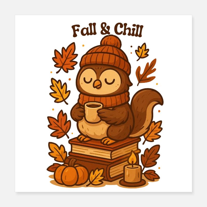 Fall & Chill Owls Cozy Fall fall autumn Poster 16" x 16" (40x40 cm)