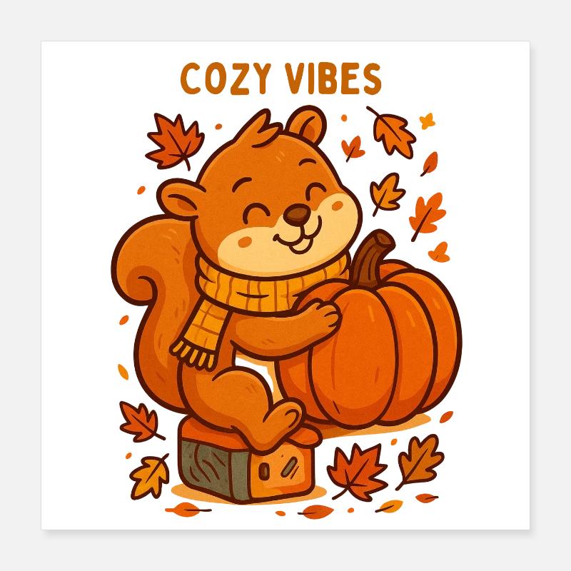 Cuddly Squirrel with Pumpkin Autumn Poster 16" x 16" (40x40 cm)