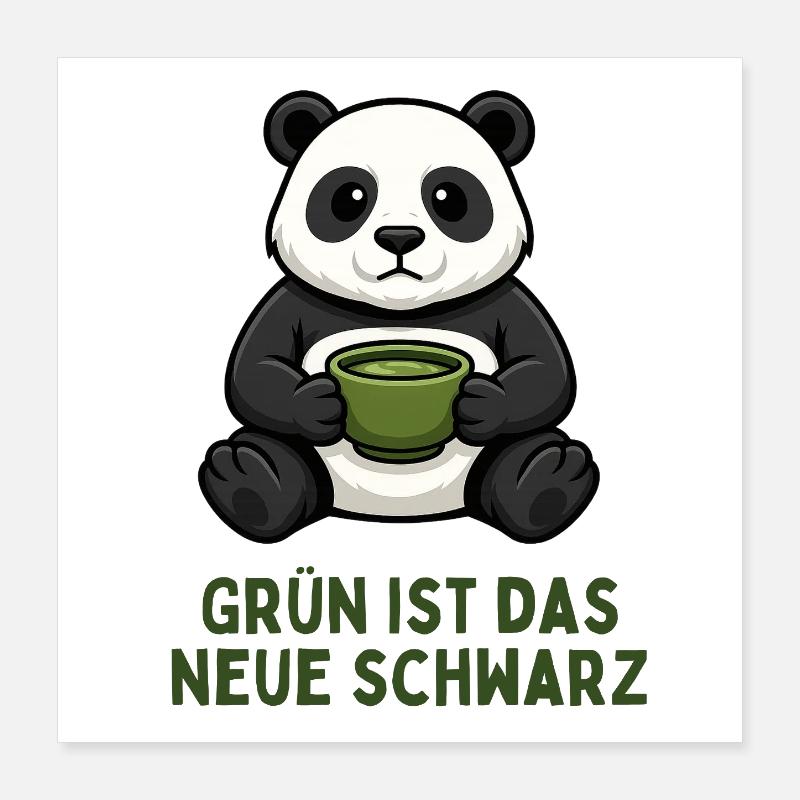 Panda Coffee Time Boisson au thé vert Poster 40 x 40 cm
