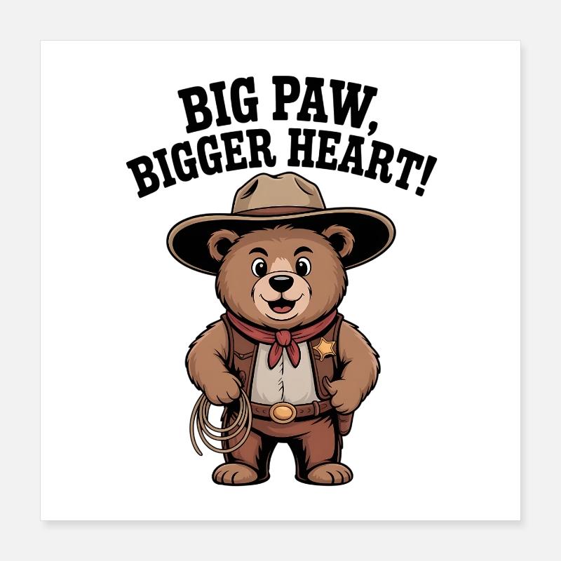 Großer Bär Cowboy mit Herz Poster 40x40 cm