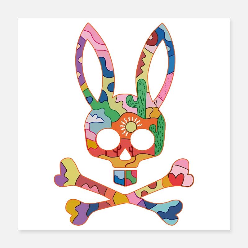 Rainbow Skull Bunny Patch Poster 16" x 16" (40x40 cm)