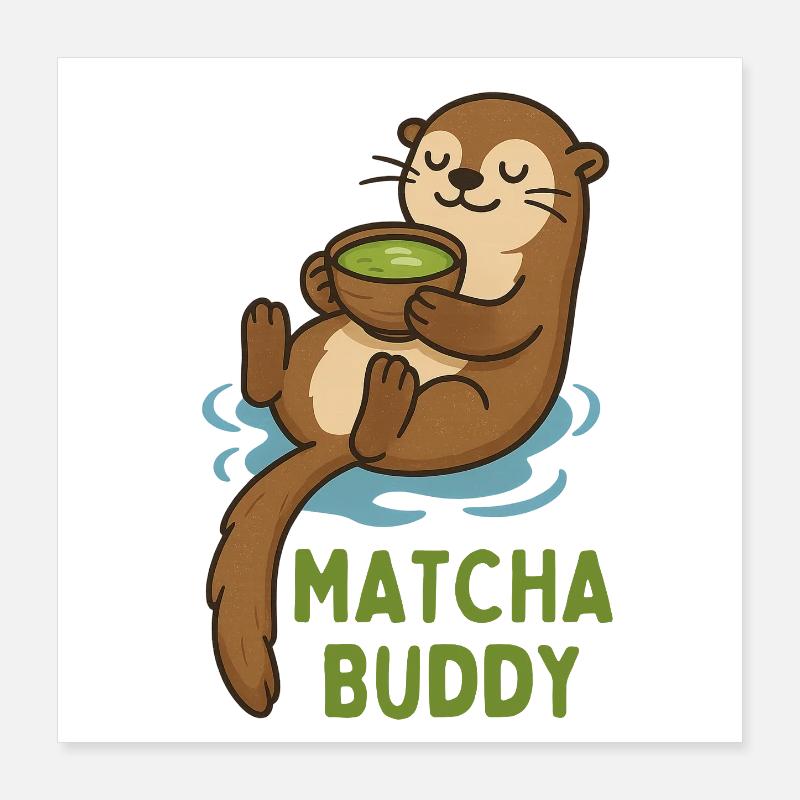 Matcha Buddy Otter Illustration Poster 16" x 16" (40x40 cm)