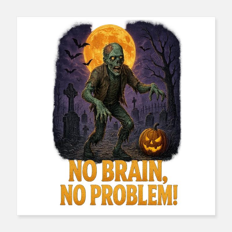 Moonlit Zombie Graveyard with Pumpkin Glow Poster 16" x 16" (40x40 cm)