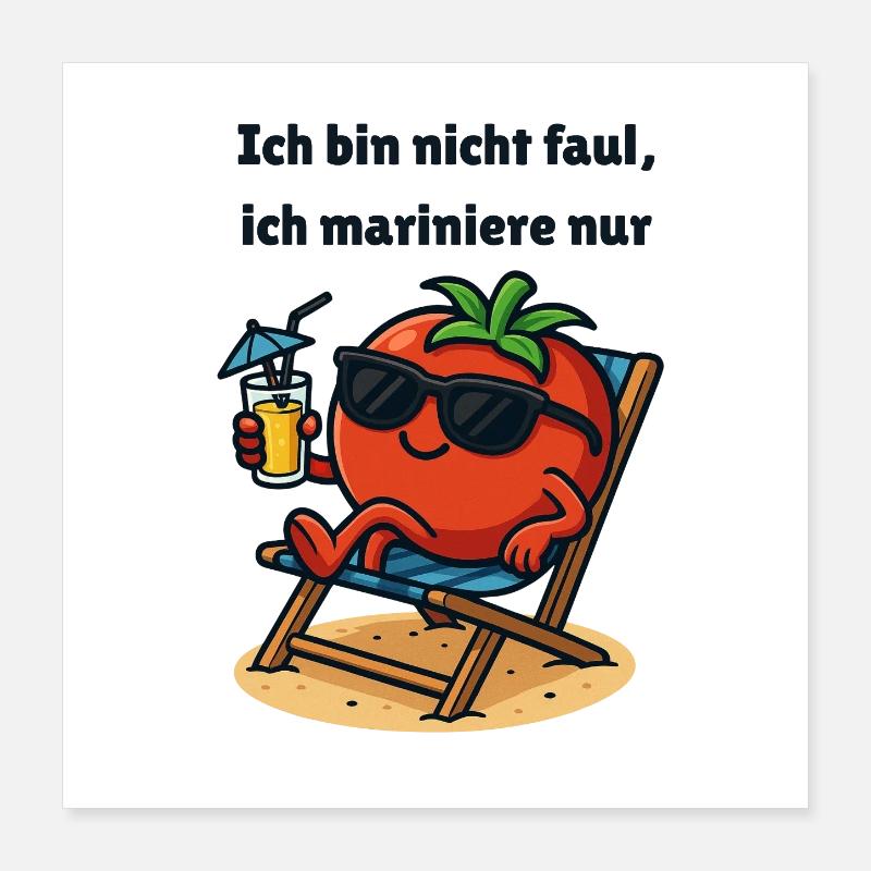 Tomate avec des lunettes de soleil sur la plage dessin animé Poster 40 x 40 cm