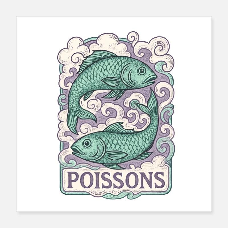 Fische Sternzeichen - Astrologie Poster 40x40 cm