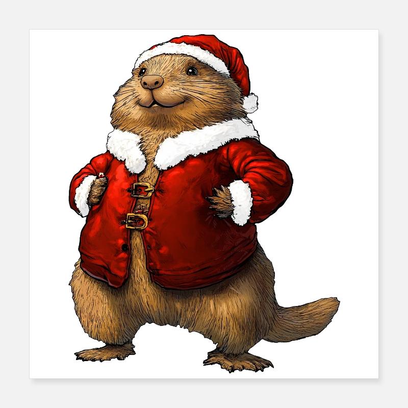 Noël Marmottes / Père Noël Poster 40 x 40 cm