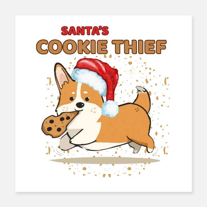 Santa’s Cookie Thief Corgi Weihnachtsdesign Poster 40x40 cm