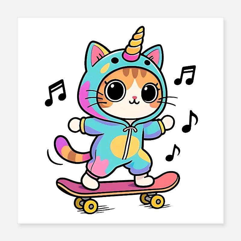 Chat Licorne Poster 40 x 40 cm