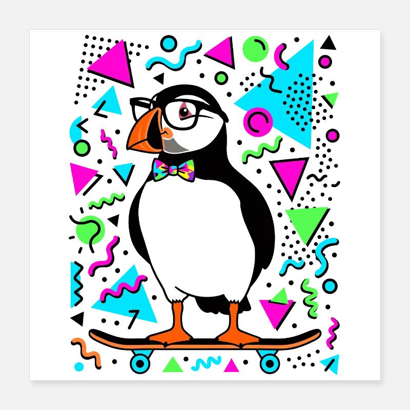 Skater Cool Puffin Rétro Poster 40 x 40 cm