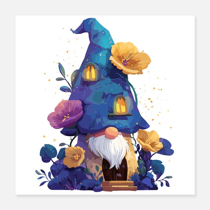 Gnome bleu dans la Maison des Fleurs Poster 40 x 40 cm