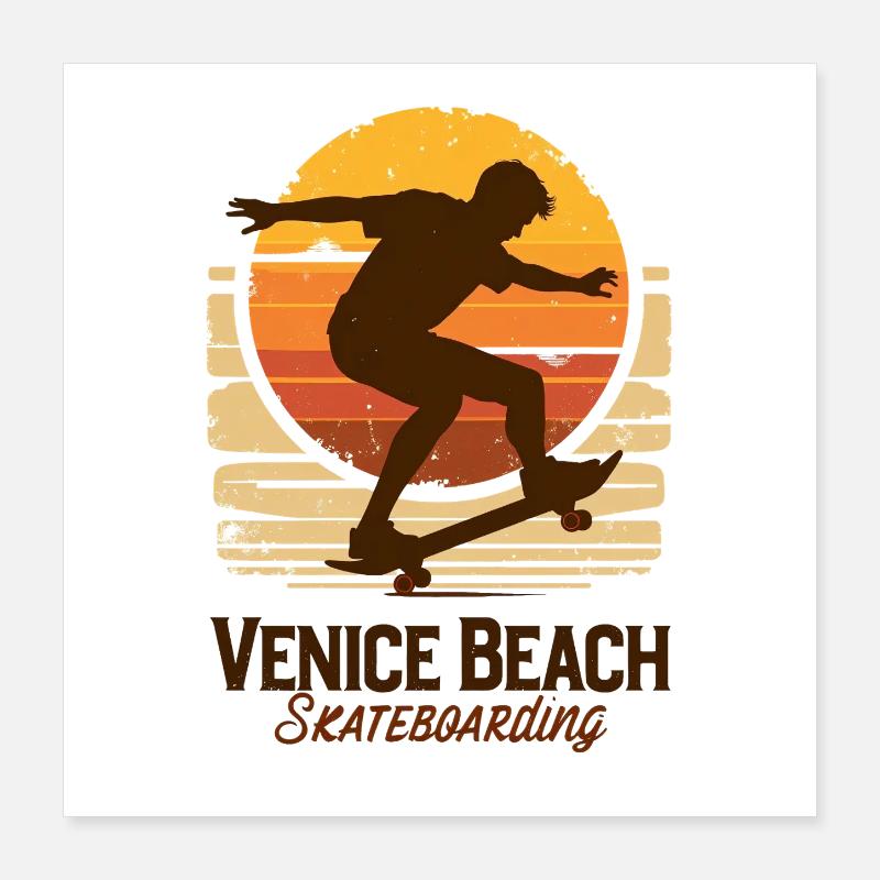 Venice Beach Skateboard Sunset Poster 16" x 16" (40x40 cm)
