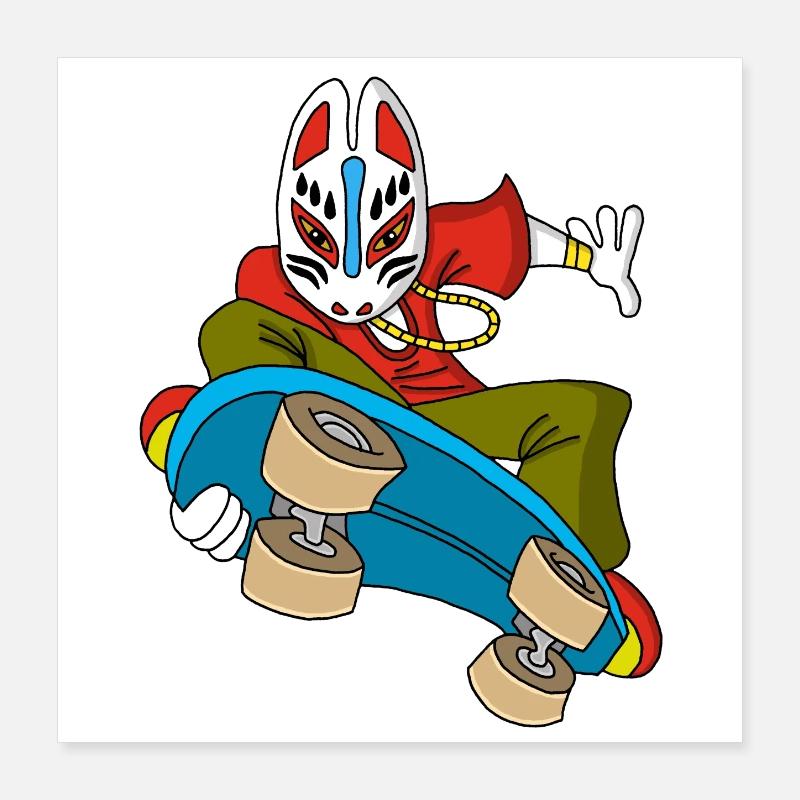 Renard étrange en skateboard Poster 40 x 40 cm