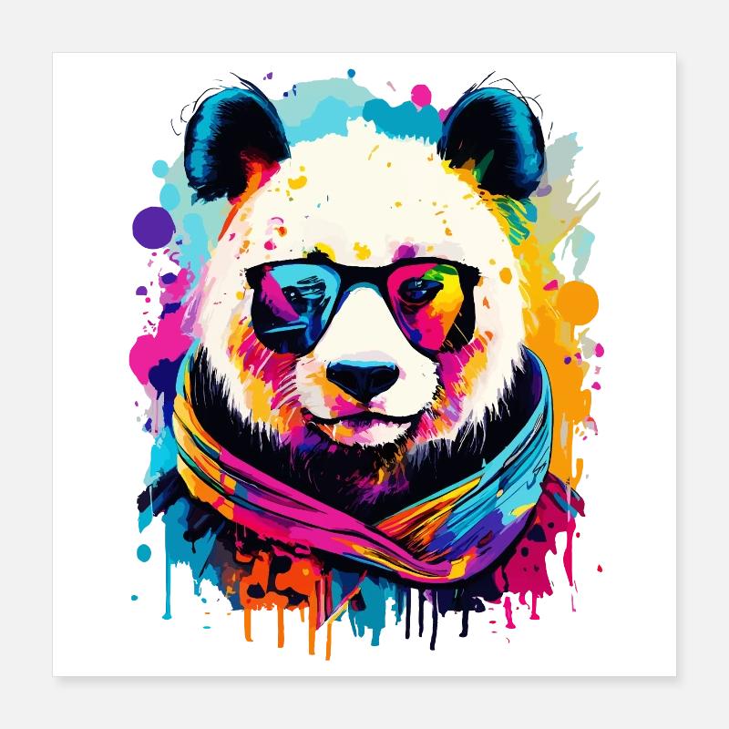 Panda Coloré - Panda Ours Multicolore - Panda Bear Poster 40 x 40 cm