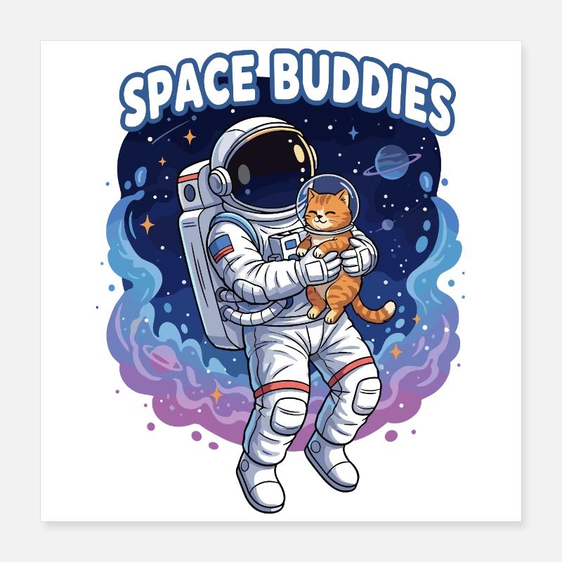 Space Buddies Katzenastronaut Poster 40x40 cm