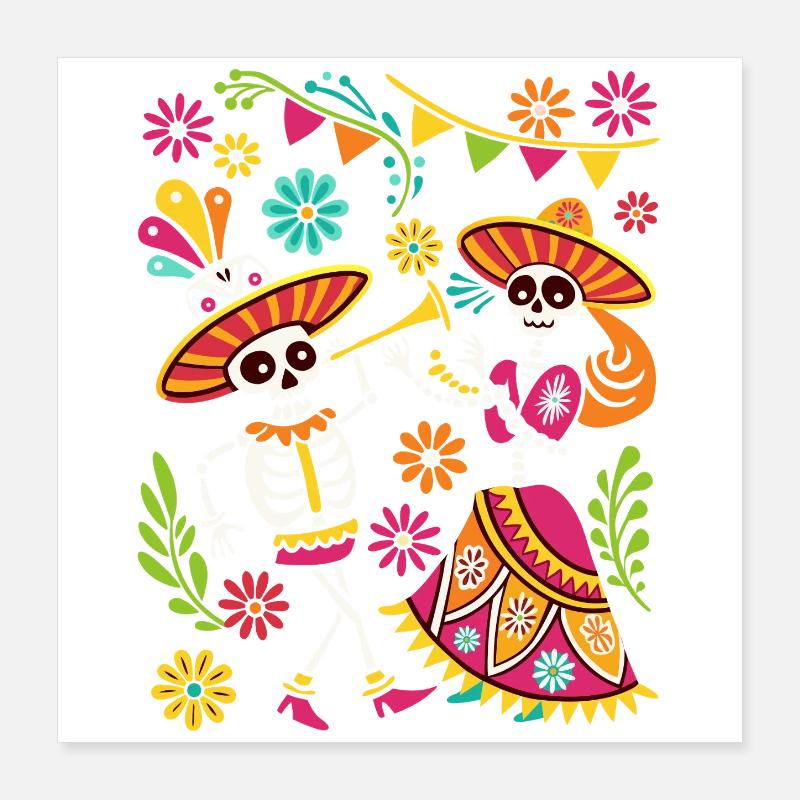 Mexican Skull Sugar Skull Dia de Muertos Poster 16" x 16" (40x40 cm)