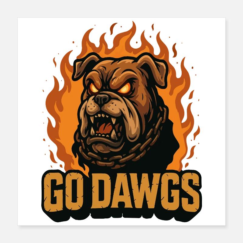 Go Dawgs Flames Bulldog Poster 40 x 40 cm