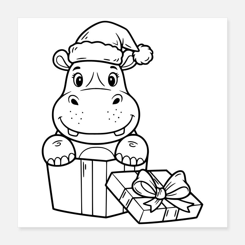 Weihnachts-Nilpferd mit Geschenken Poster 40x40 cm