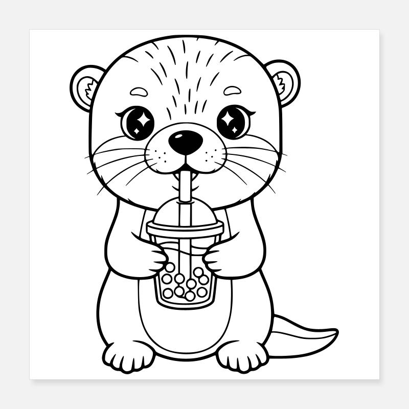 Otter mit Becher Poster 40x40 cm