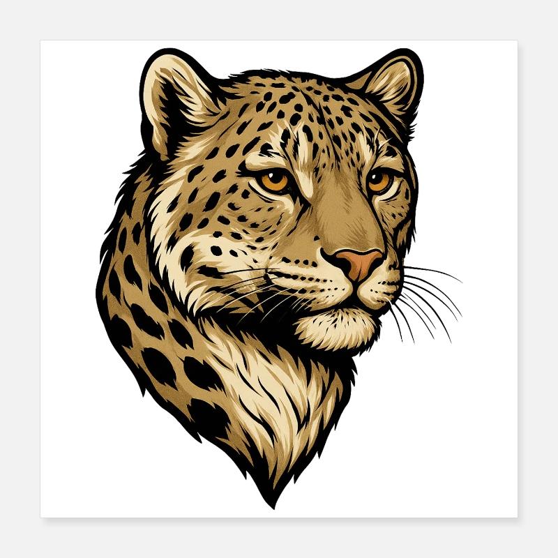 Illustration de tête de léopard Poster 40 x 40 cm