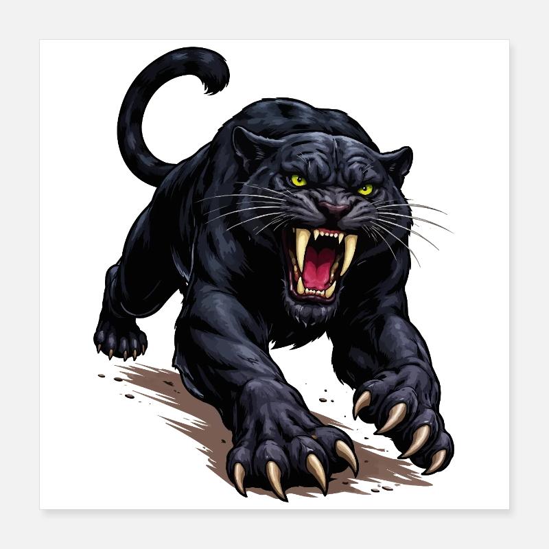 Schwarzer Panther Angriff Poster 40x40 cm
