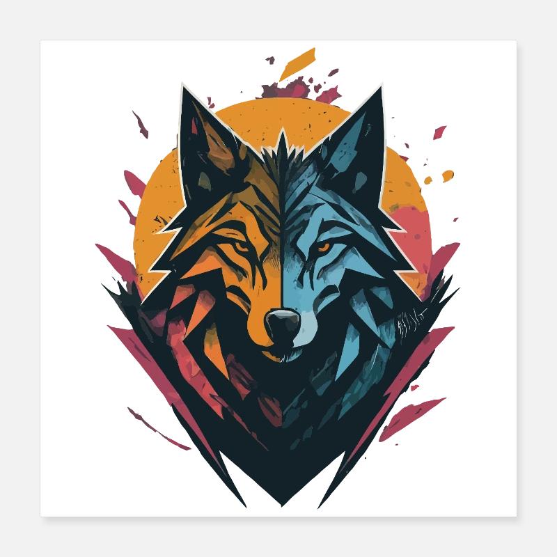 Loup double face soleil lune Poster 40 x 40 cm
