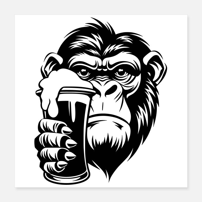 Affe hält ein Getränk mit Schaum Poster 40x40 cm