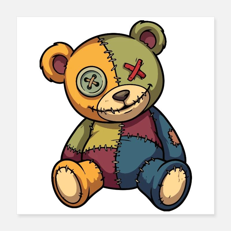 Patchwork Teddy Bear Unique Made of Patch Button Eye Poster 16" x 16" (40x40 cm)