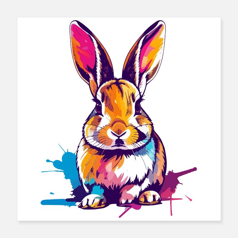 Lapin coloré en aquarelle Éclaboussures de couleur Poster 40 x 40 cm