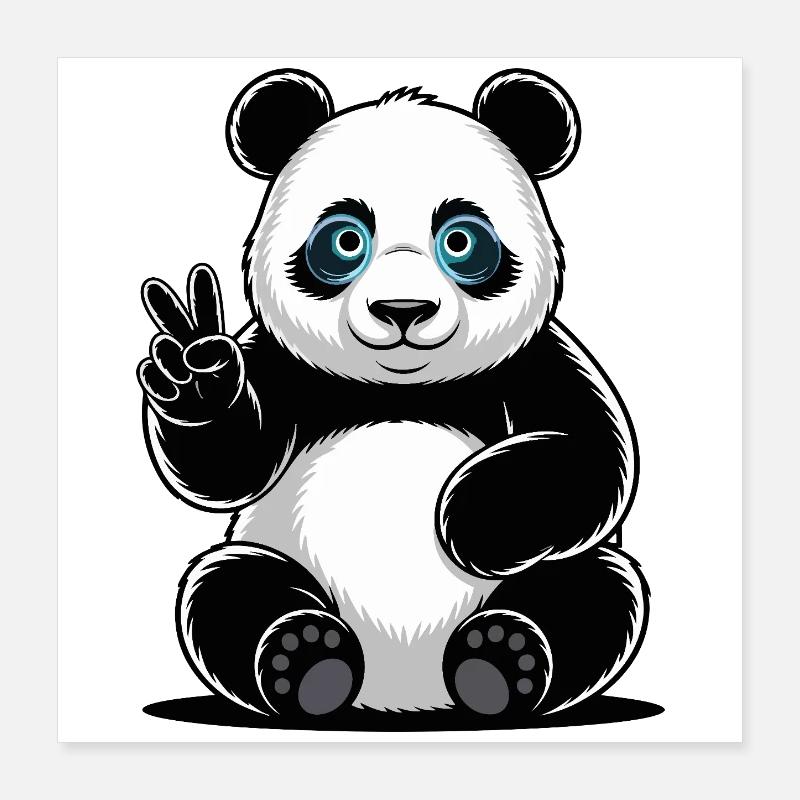 Dessin animé Panda Peace Sign Poster 40 x 40 cm