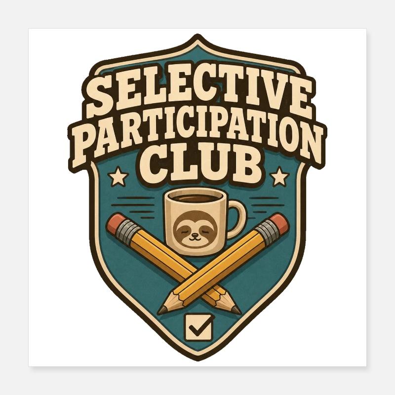 Selective Participation Club Sloth Poster 16" x 16" (40x40 cm)