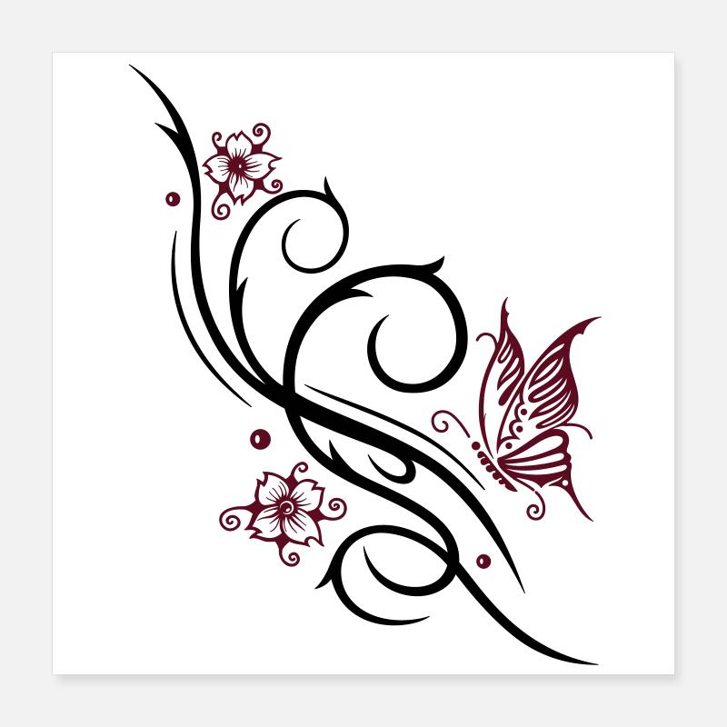 Kirschblüten Schmetterling Tattoo Poster 40x40 cm