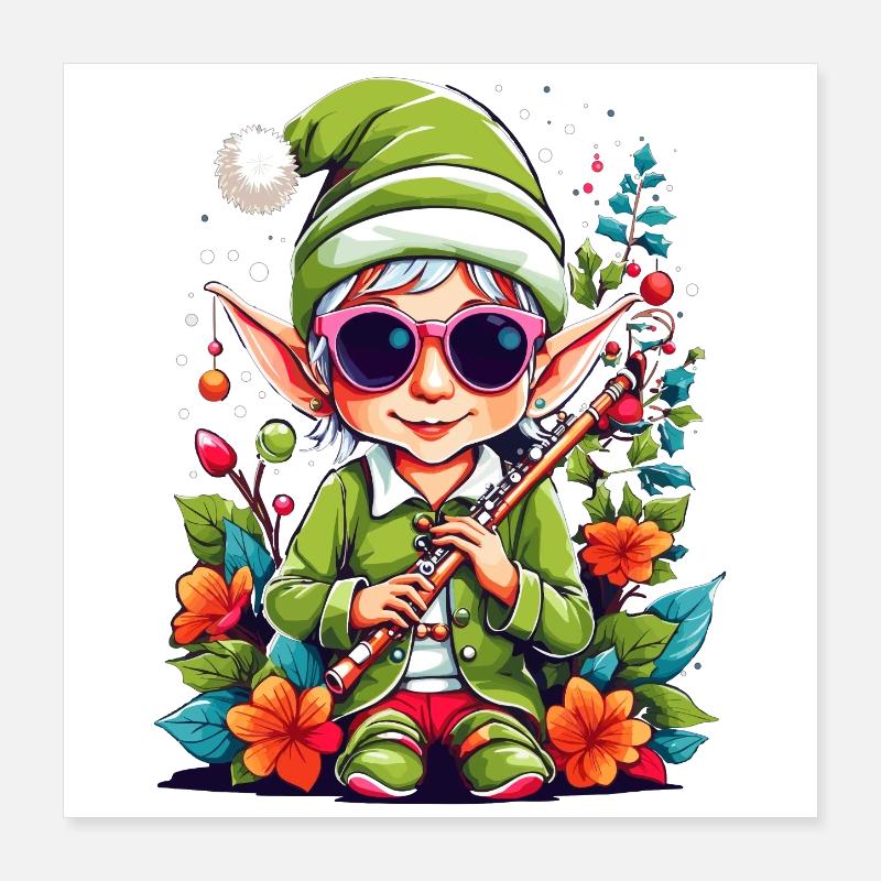 Elfe avec flûte Poster 40 x 40 cm